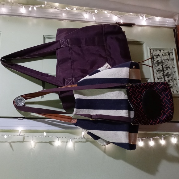 Women's MMS nautical canvas duffle gym bag travel vacation shoulder striped - Picture 14 of 14